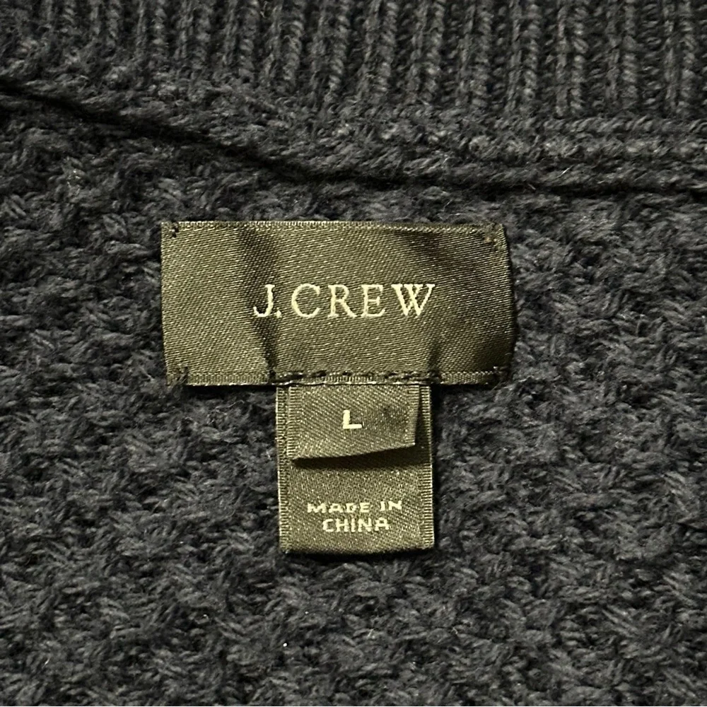 J. Crew Men’s L Navy Blue Cotton Checkered Stitch Shawl Neck Sweater Cardigan